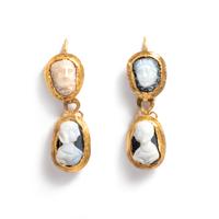 A Pair of Roman Gold and Sardonyx Cameo Earrings