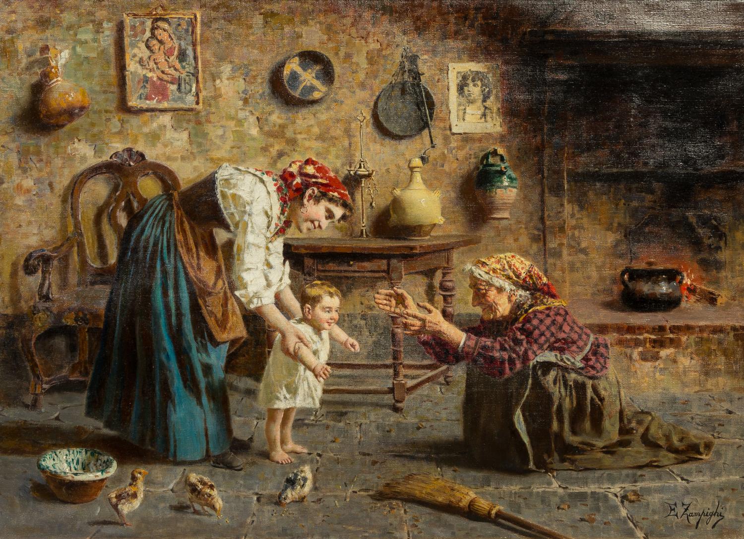 Eugenio Zampighi, (Italian, 1859-1944), The First Steps