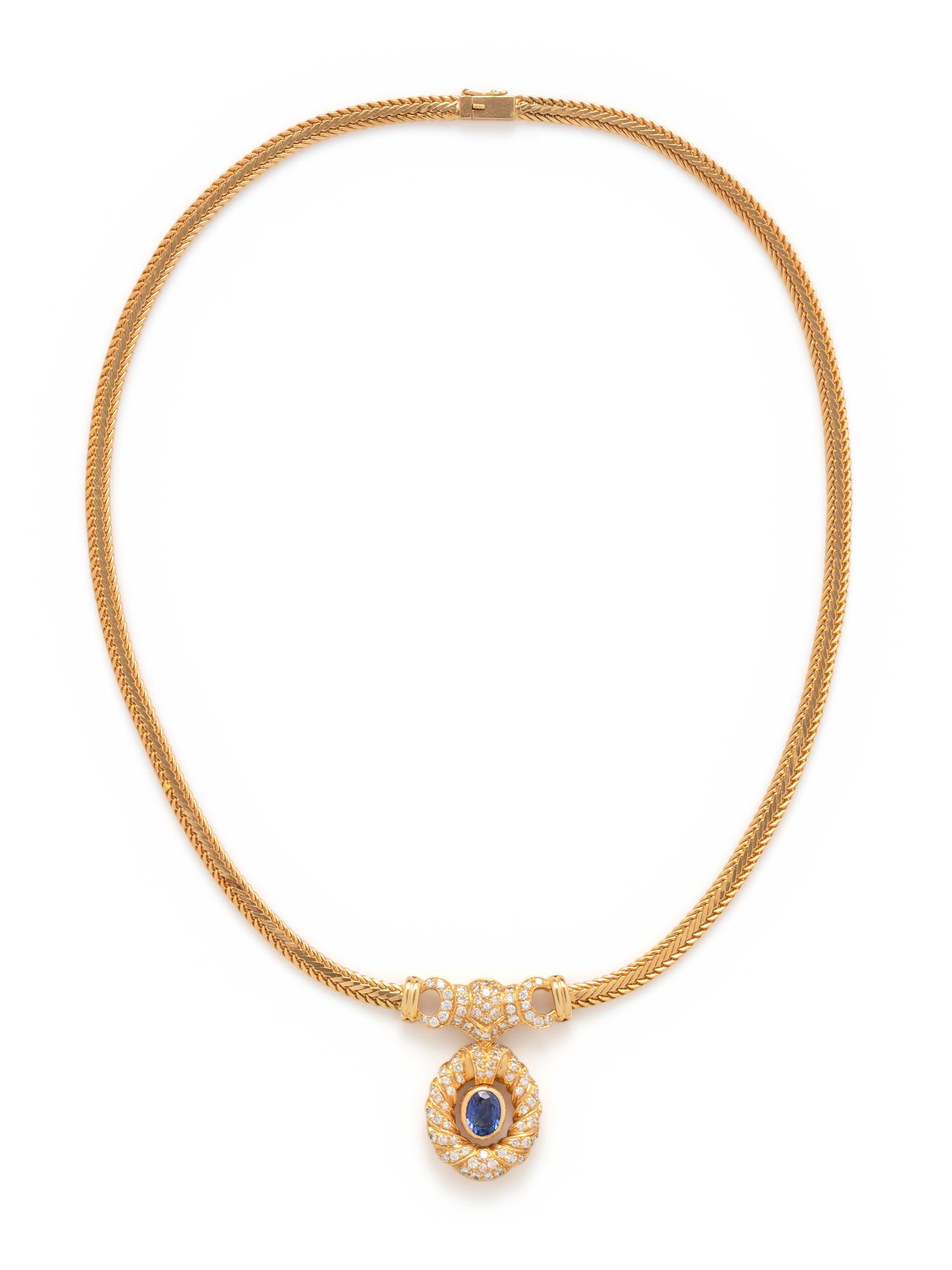 YELLOW GOLD, SAPPHIRE AND DIAMOND NECKLACE