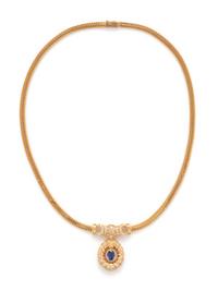 YELLOW GOLD, SAPPHIRE AND DIAMOND NECKLACE