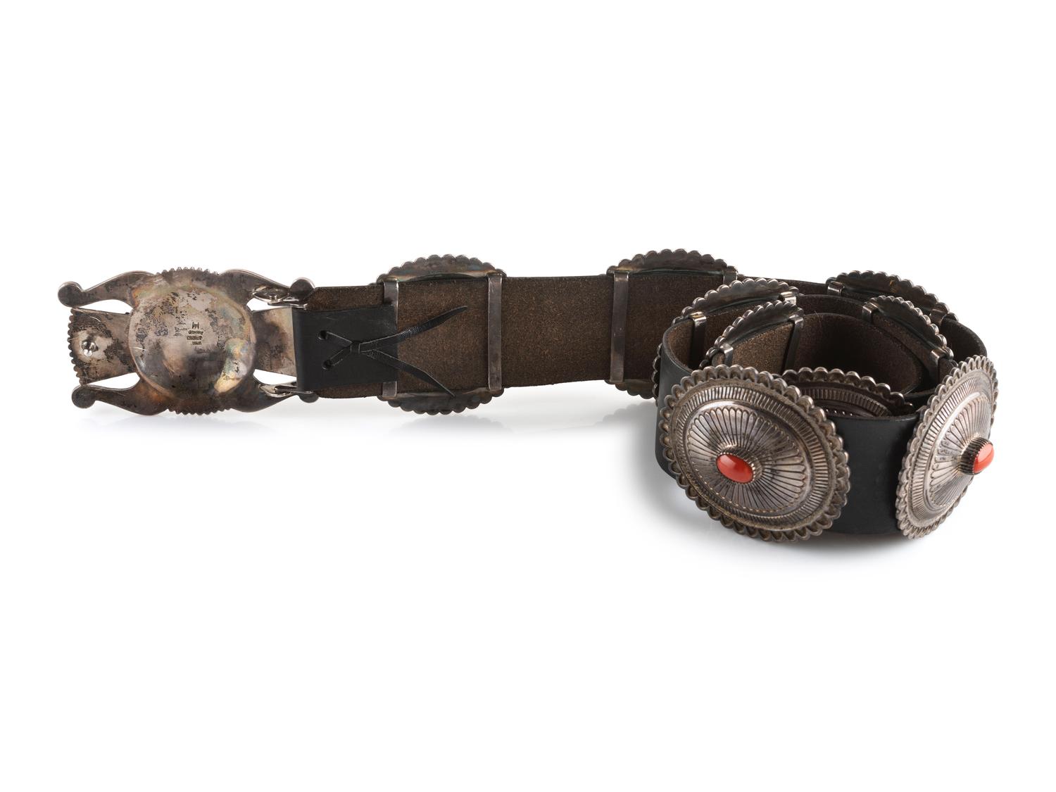 Sterling Silver and Coral Concha Belt