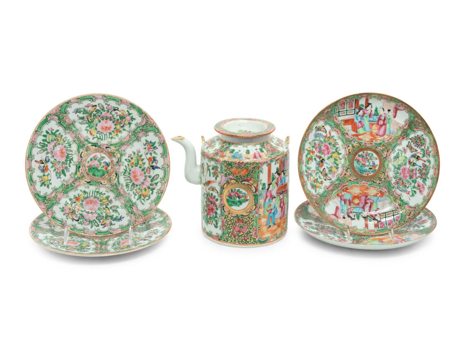A Group of Five Chinese Famille Rose Porcelain Articles