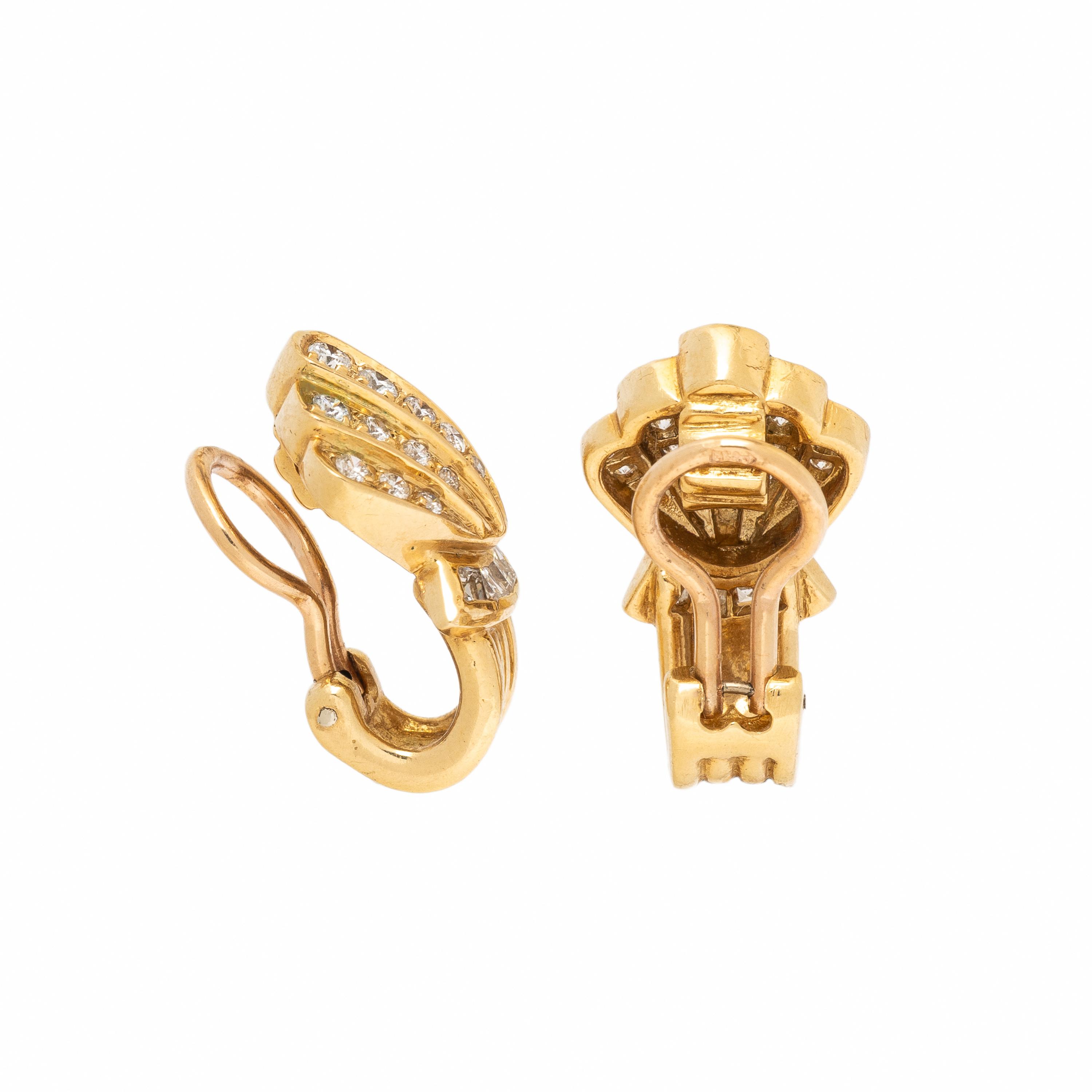 Yellow Gold and Diamond Shell Earrings