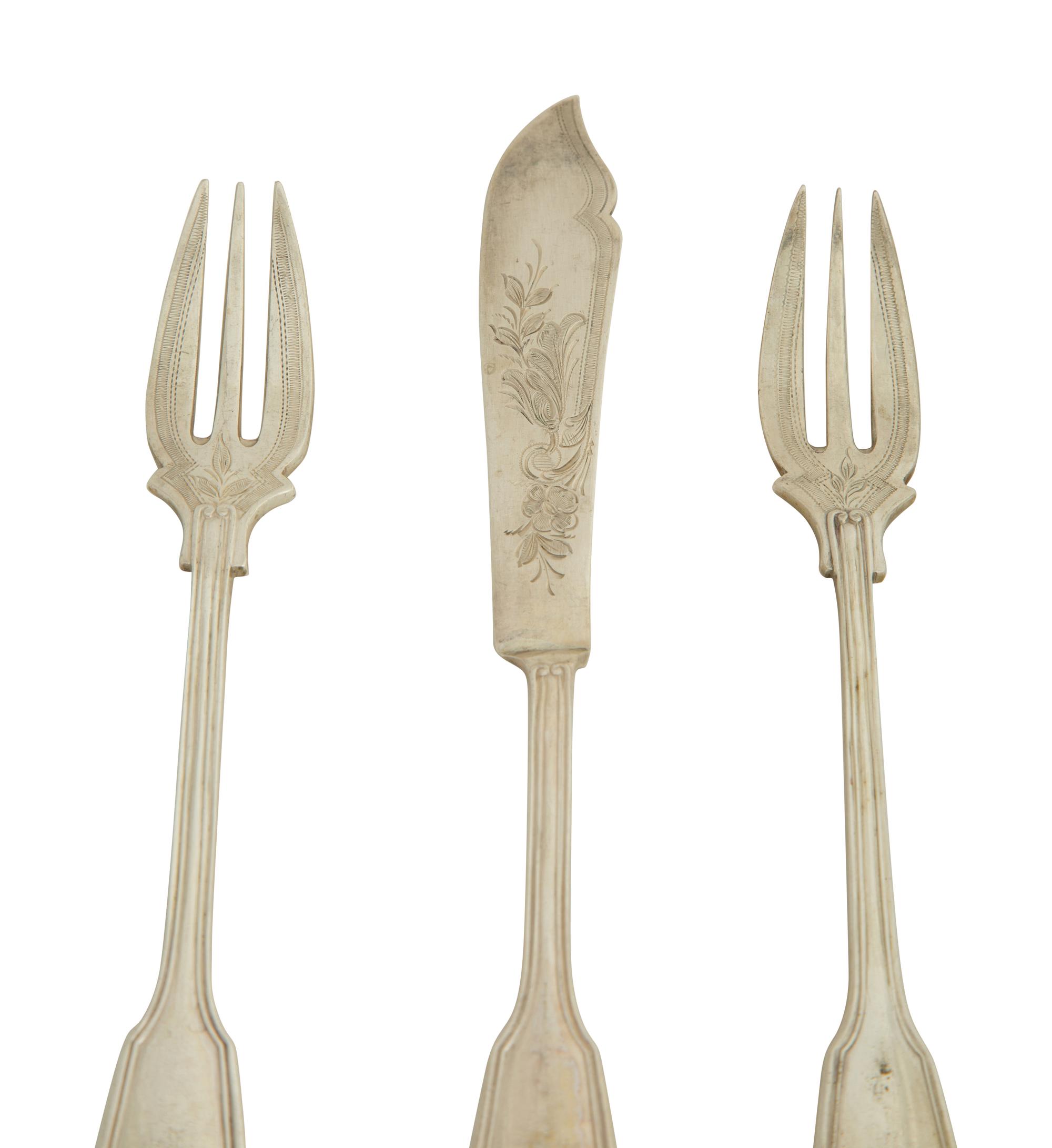 A Belgian .800 Silver Fish Service — 19TH CENTURY