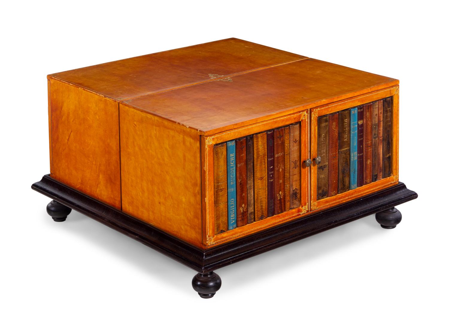 A Leather Veneered Low Table with Faux Books