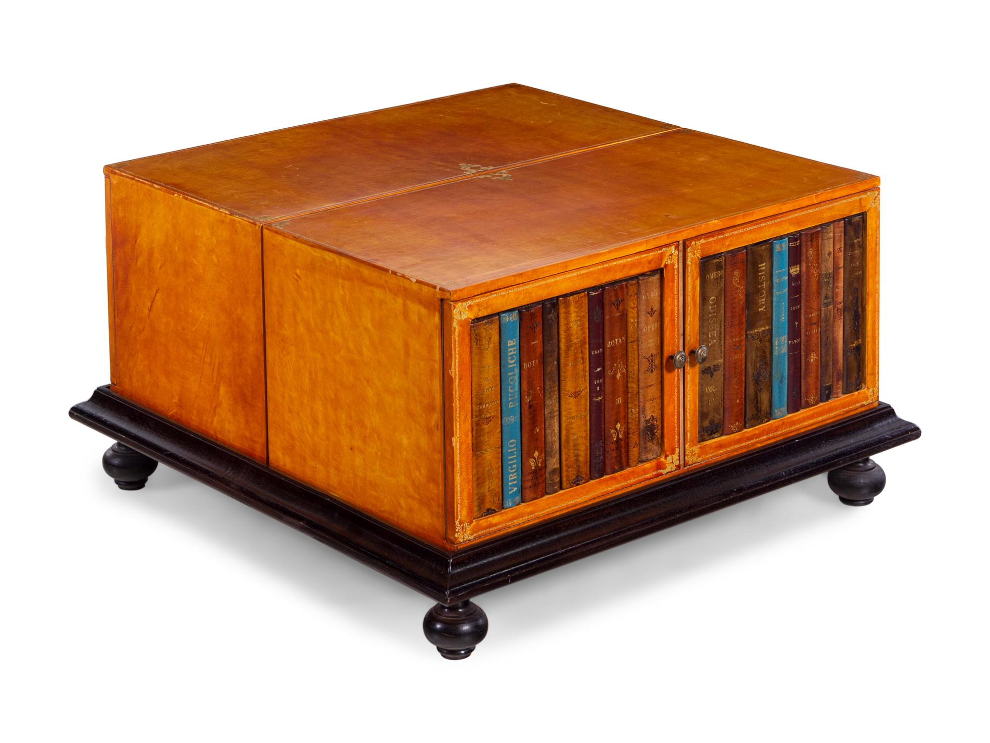 A Leather Veneered Low Table with Faux Books