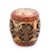 A Faux Bois Porcelain Drum-Form Ink Stand Height 3 inches.