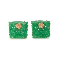 YELLOW GOLD AND JADE EARCLIPS