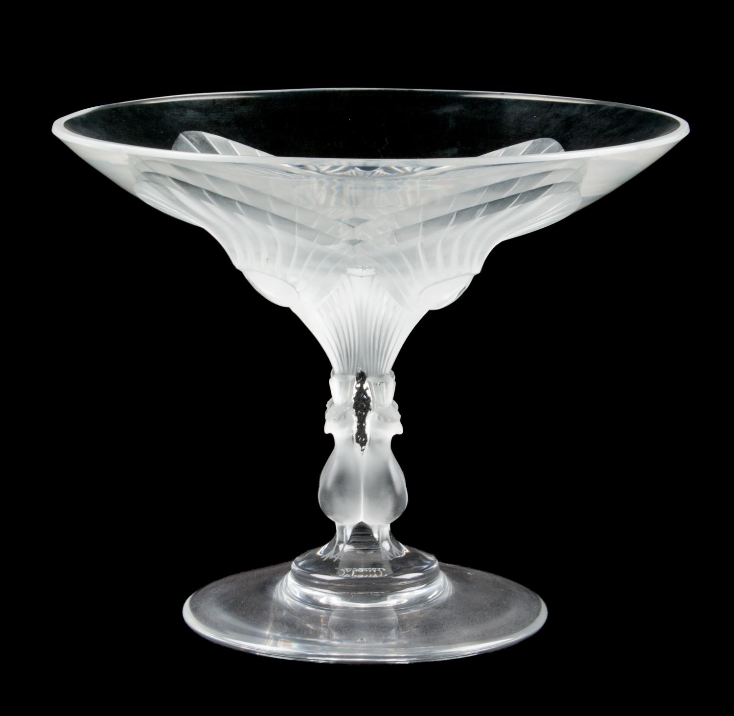 A Lalique Molded and Frosted Glass Compote Height 6 5/8 inches.
