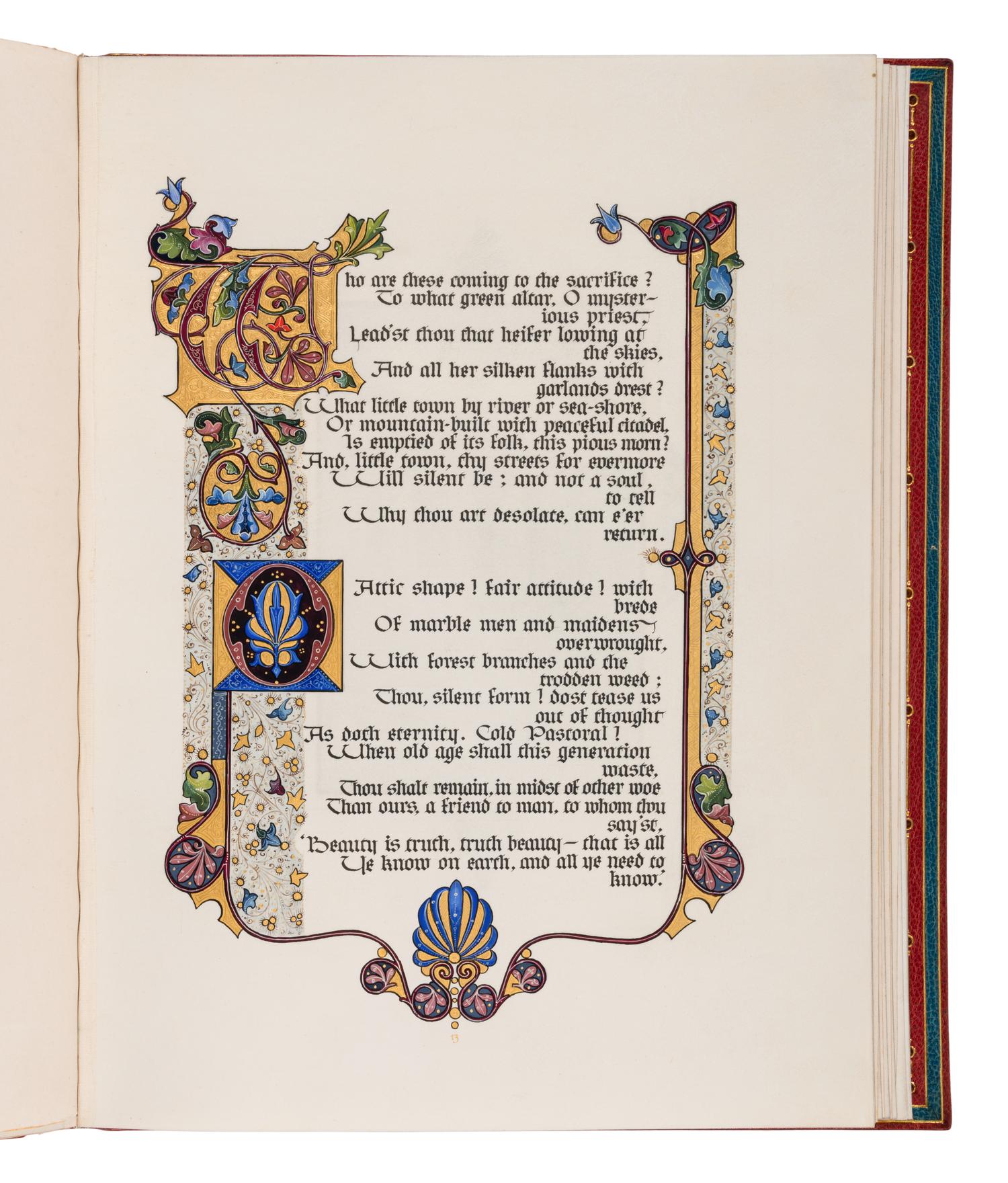 SANGORSKI, Alberto, calligrapher and illuminator. -- KEATS, John (1795-1821). "La Belle Dame sans Merci" -- "Ode on a Grecian Urn" -- "Ode to Psyche." London, 1928.