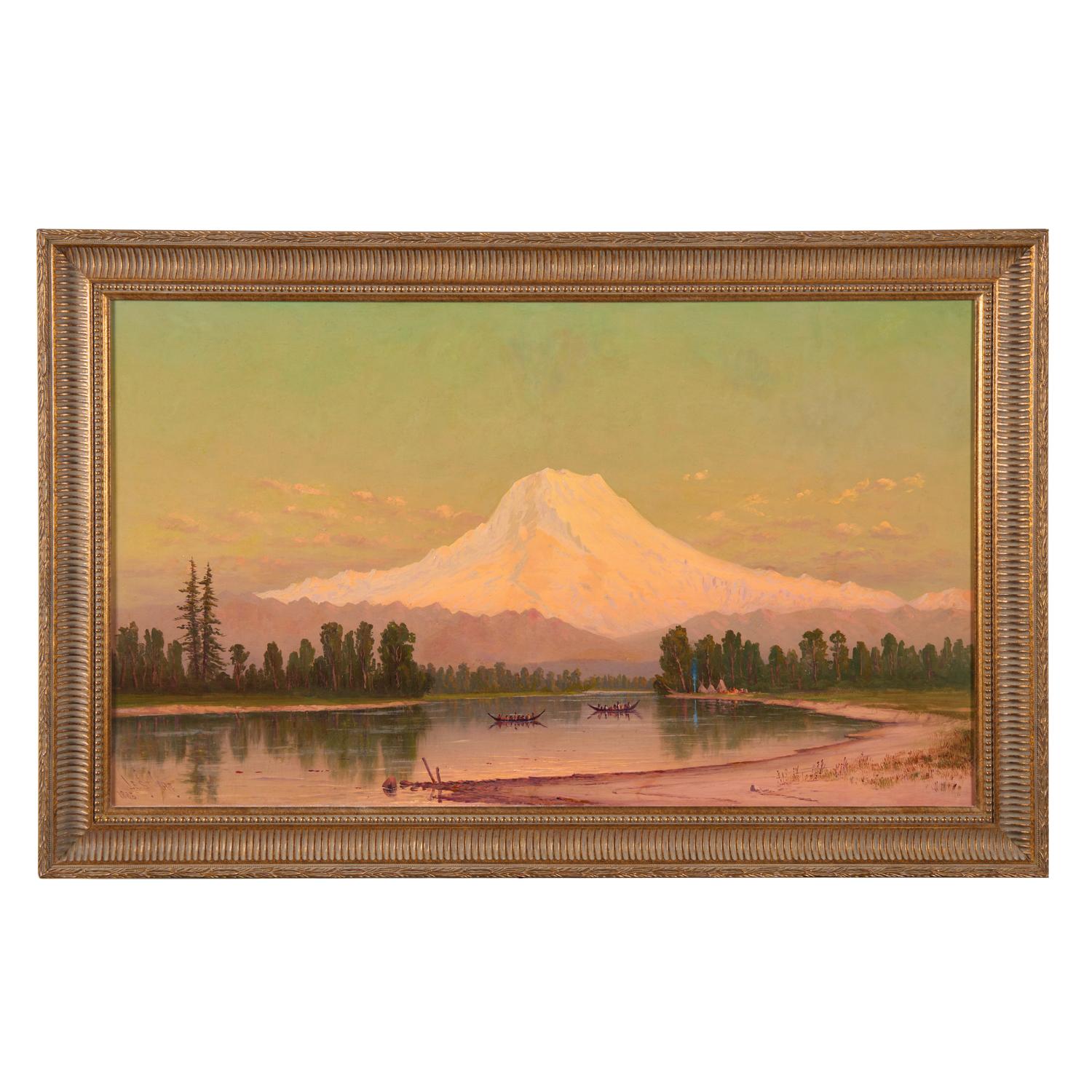 James Everett Stuart (American, 1852-1941) — Sunset, Mt. Tacoma from the Puyullan River, W. T. , 1885