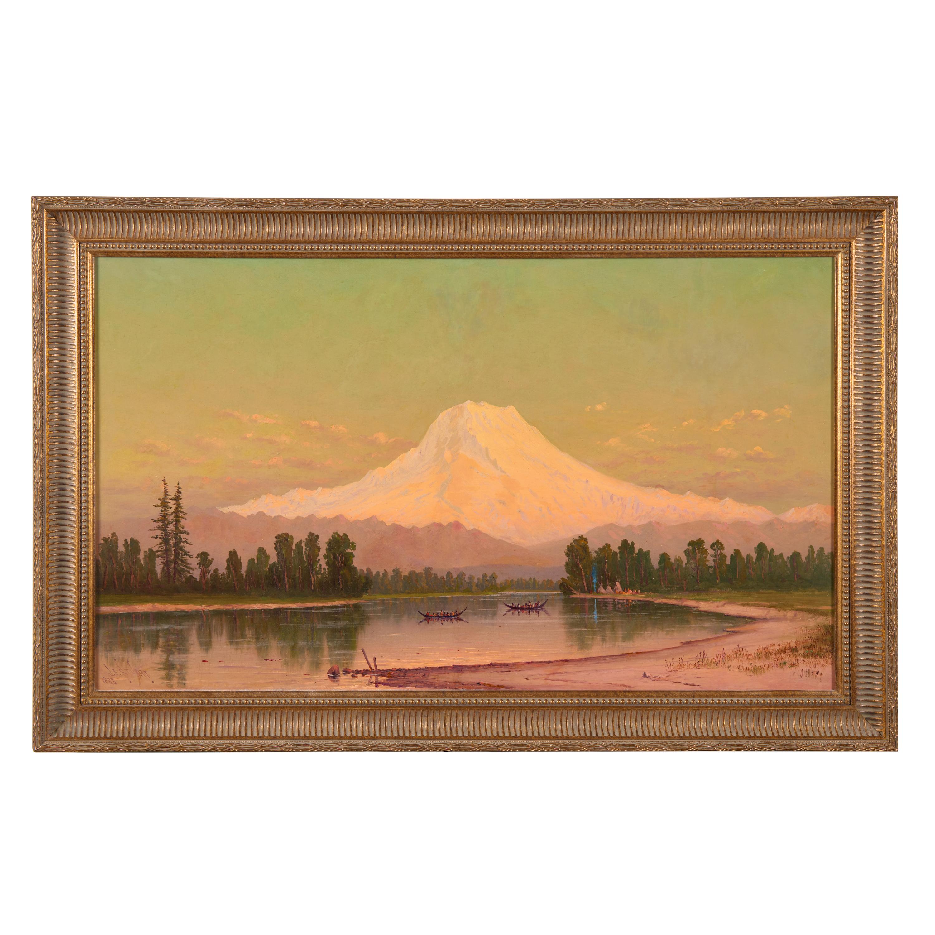 James Everett Stuart (American, 1852-1941) — Sunset, Mt. Tacoma from the Puyullan River, W. T. , 1885
