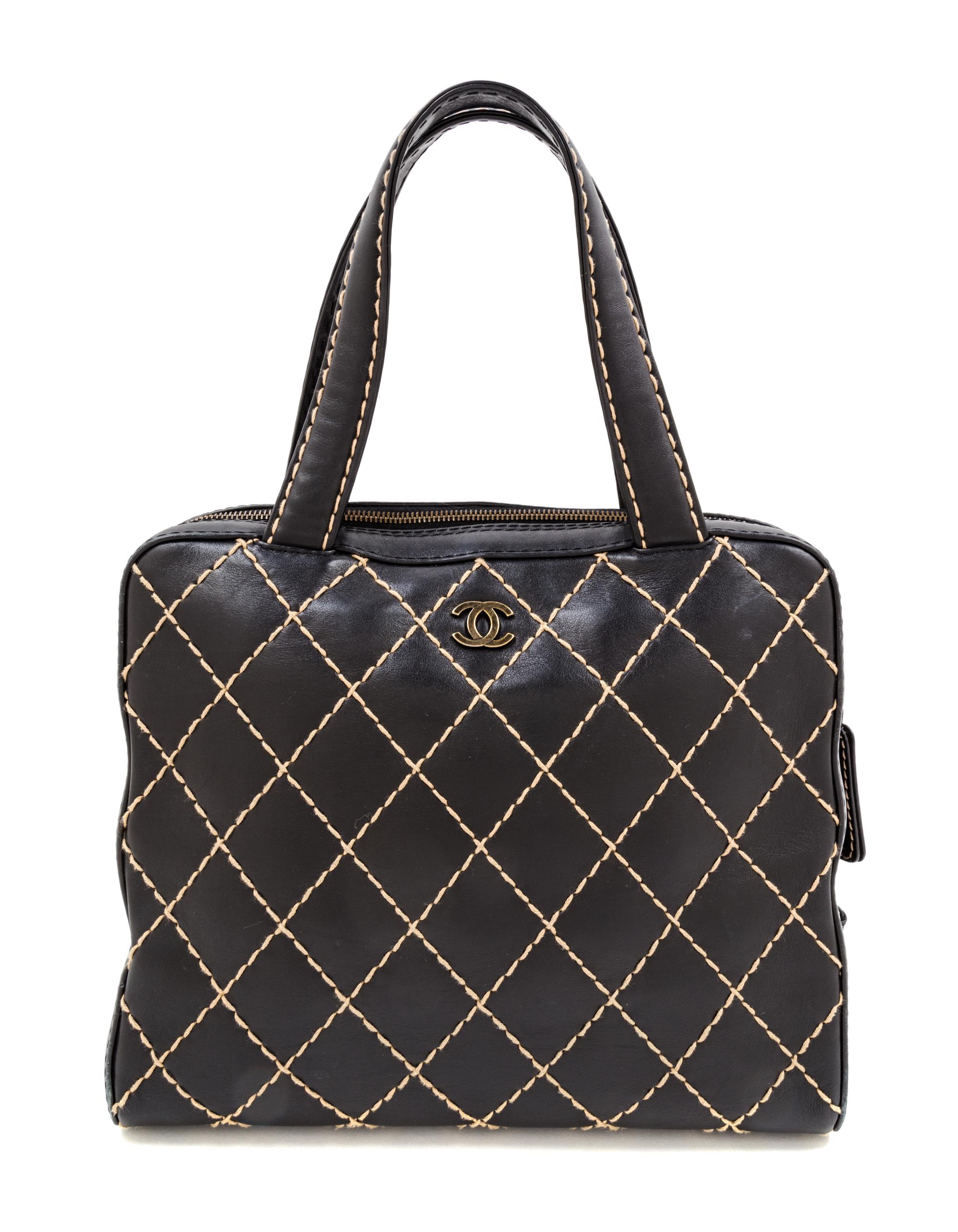 A Chanel Black Quilted Leather Wild Stitch Satchel Bag, 12" x 10" x 5.5"; Strap drop 7''.