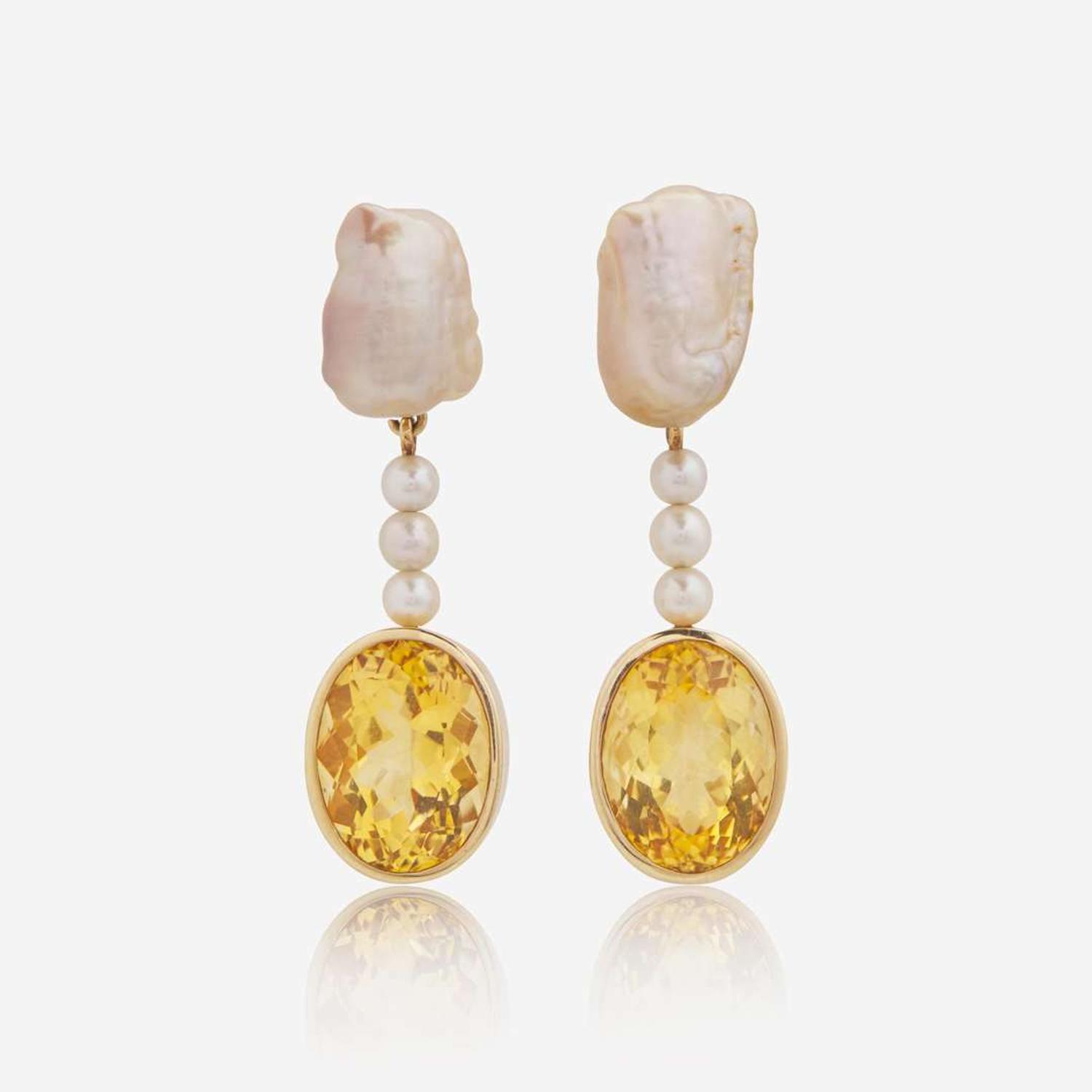 A Matching Set of Citrine, Pearl, and Diamond Jewelry