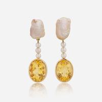 A Matching Set of Citrine, Pearl, and Diamond Jewelry