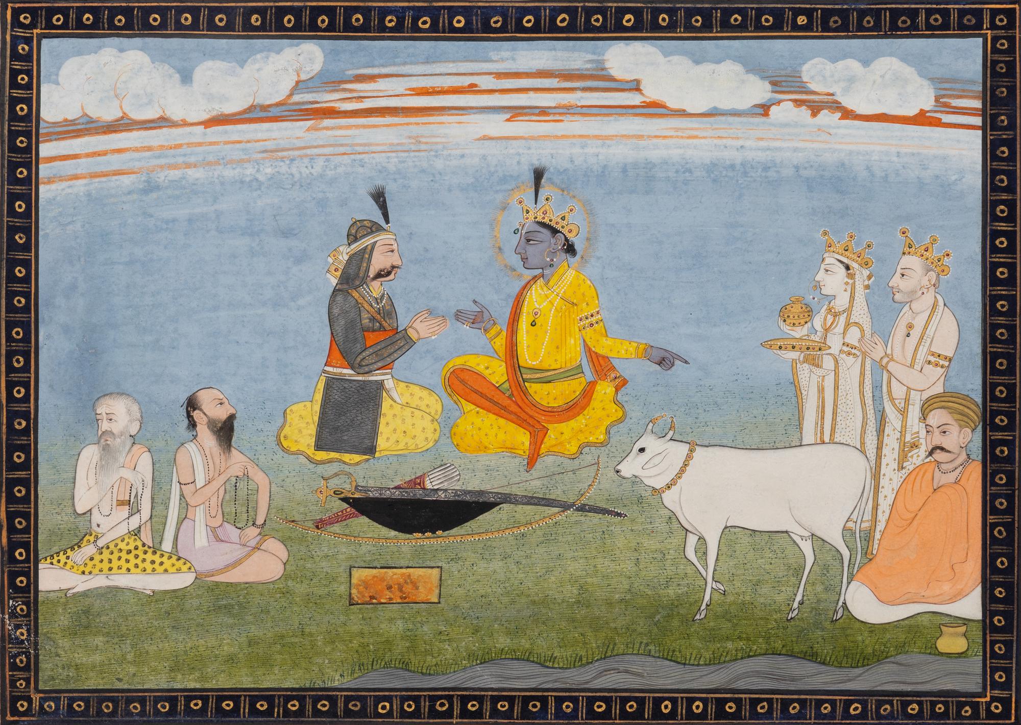 An Indian Illustration From a Ramayana Series, Punjab Hills, Kangra, 19th Century 十九世紀 印度旁遮普山丘岡格拉派細密畫《羅摩衍那》之羅摩對談維毗沙那