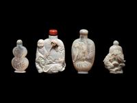 Four Carved Opal and Mother-of-Pearl Snuff Bottles