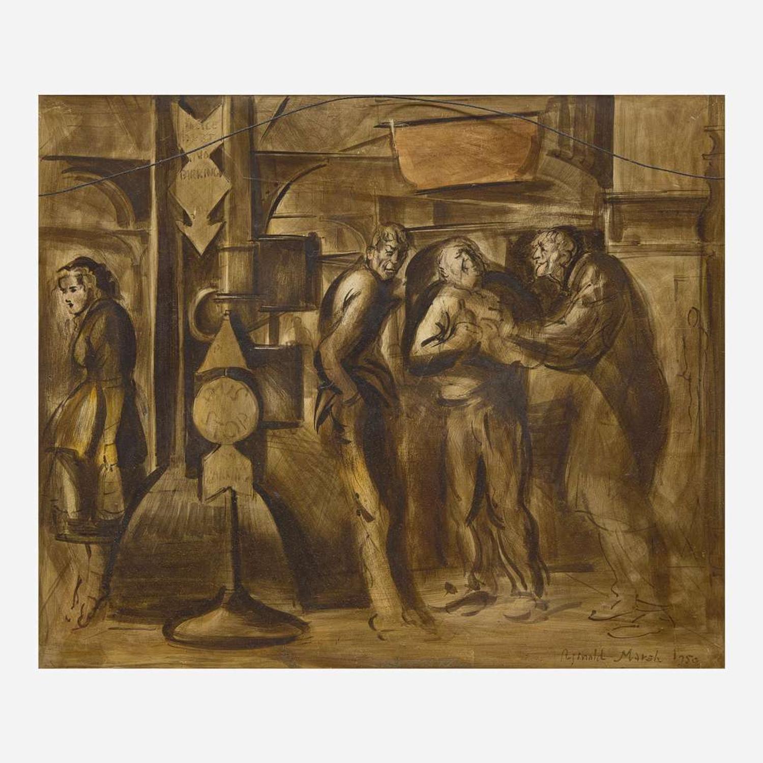 Reginald Marsh (American, 1898-1954) Bus Stop; with Study verso (Double-Sided Work)