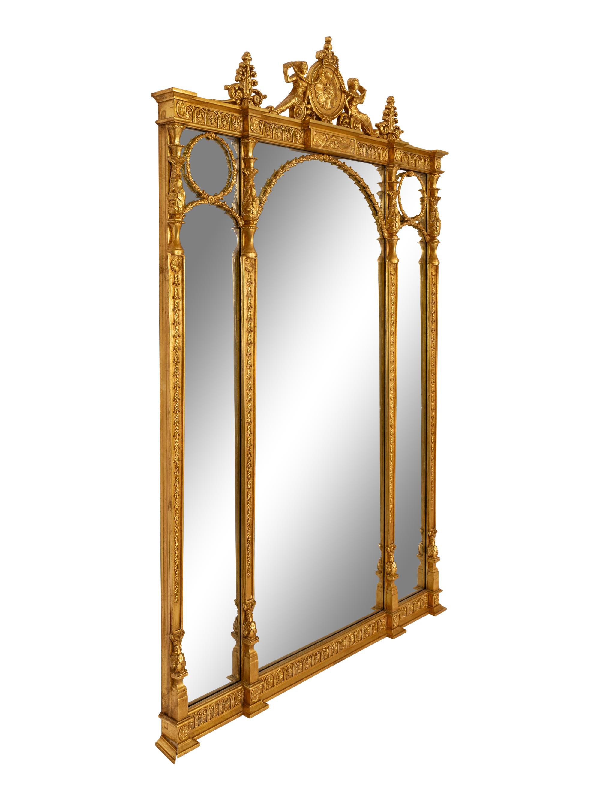 A Pair of Massive Friedman Brothers Adam Style Giltwood Overmantel Mirrors