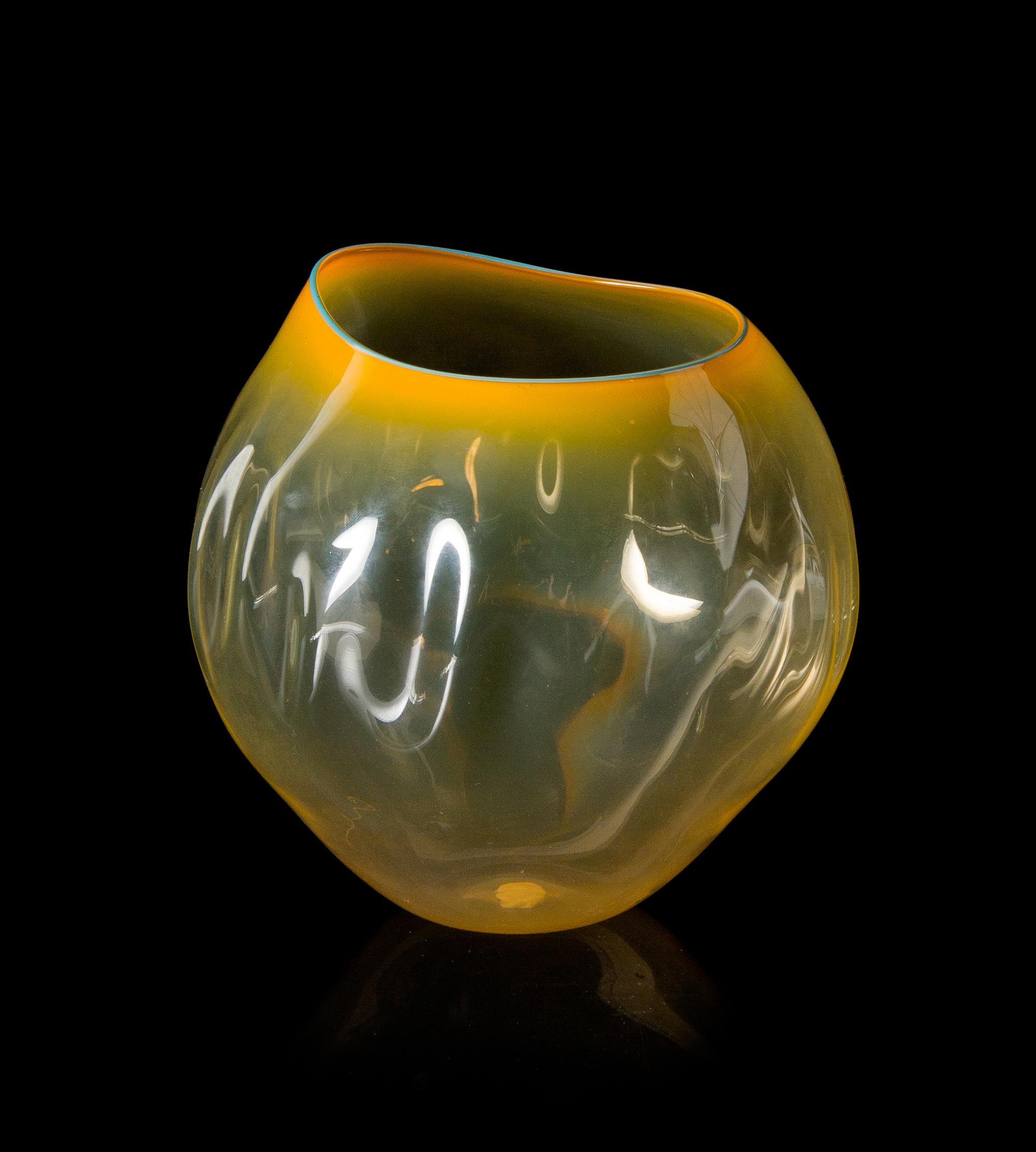 Dale Chihuly, (American, b. 1941), Mango Basket with Teal Lip Wrap