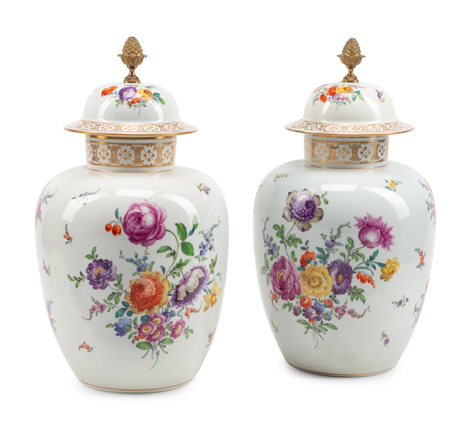 A Pair of Continental Gilt Bronze Mounted Porcelain Jars