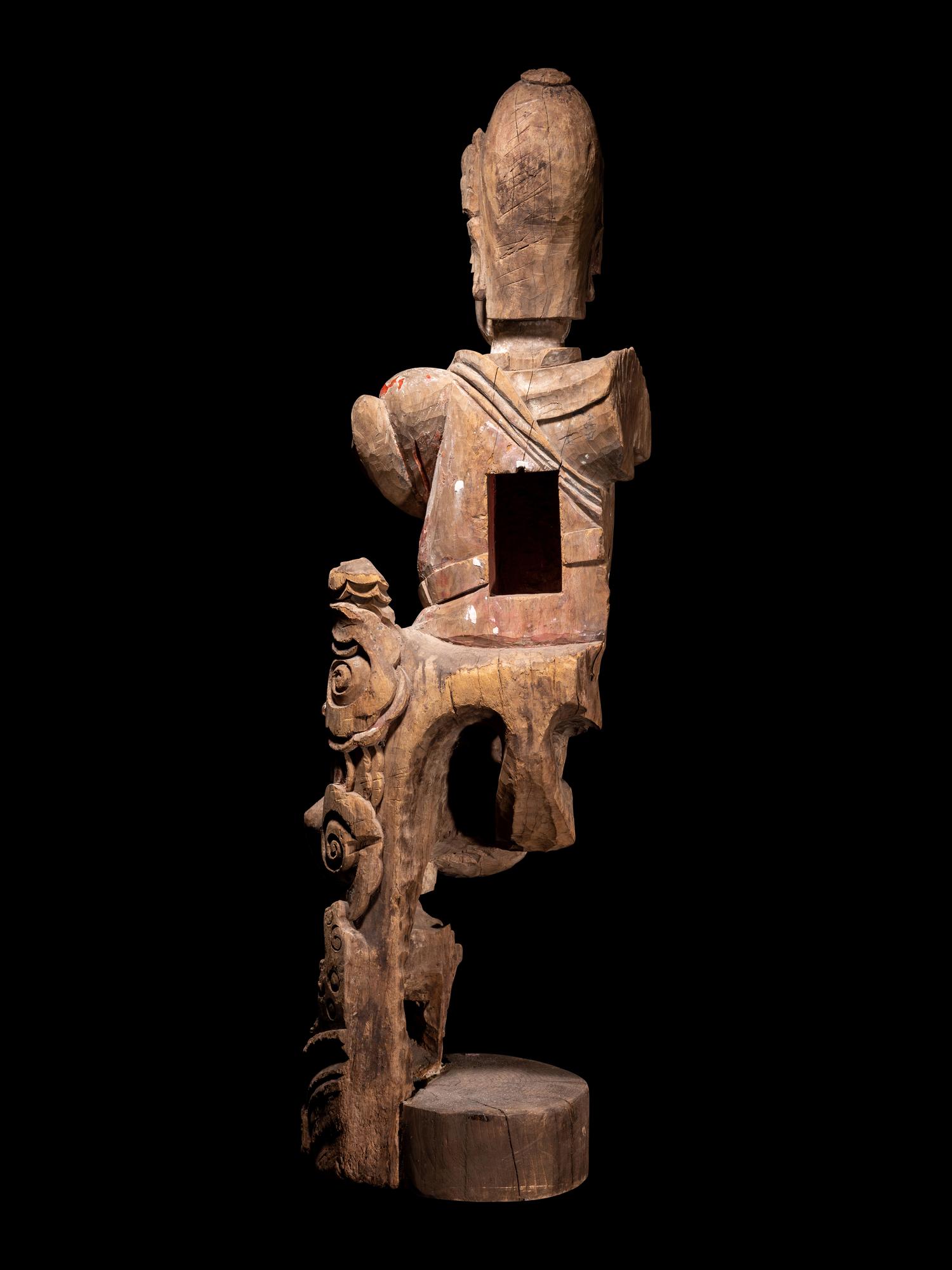 A Chinese Carved Wood Figure of Warrior