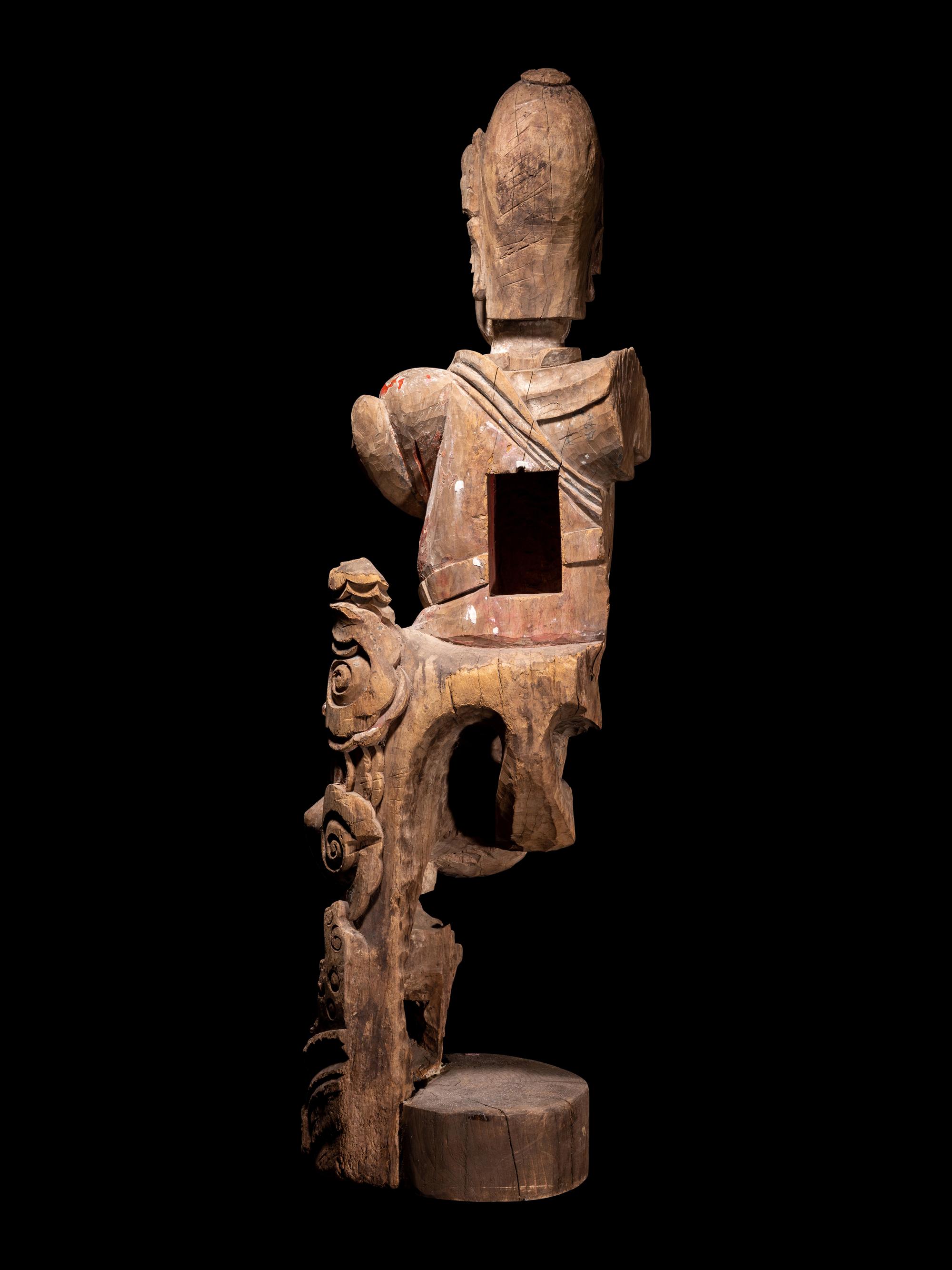 A Chinese Carved Wood Figure of Warrior