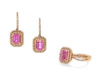 A 14 Karat Rose Gold, Pink Sapphire and Diamond Demi-Parure,