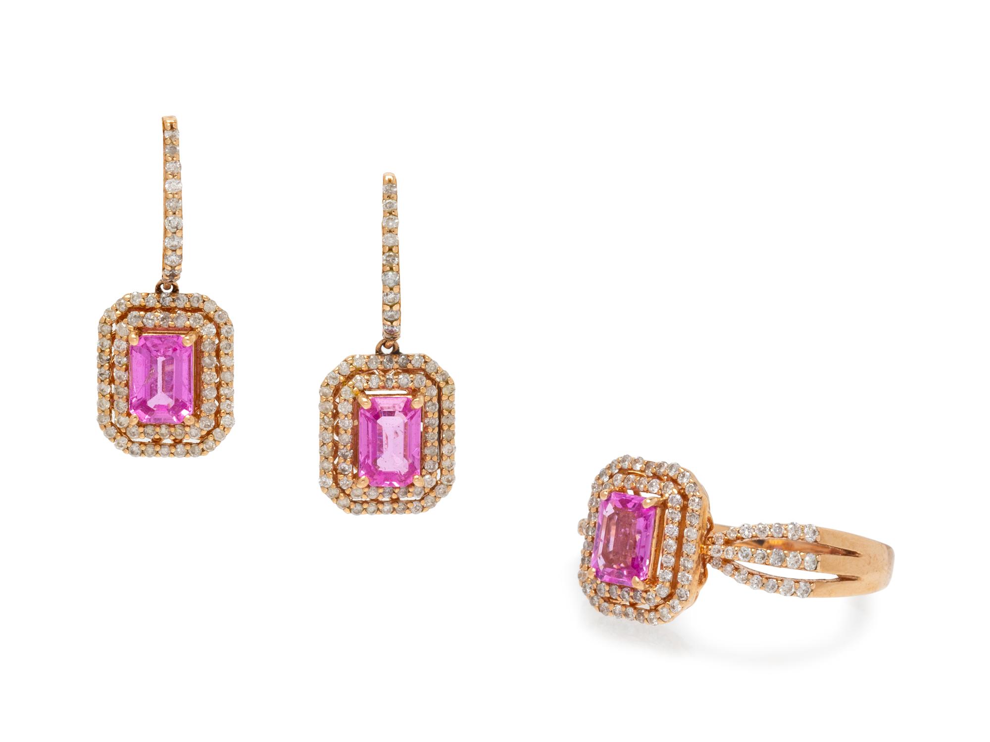 A 14 Karat Rose Gold, Pink Sapphire and Diamond Demi-Parure,