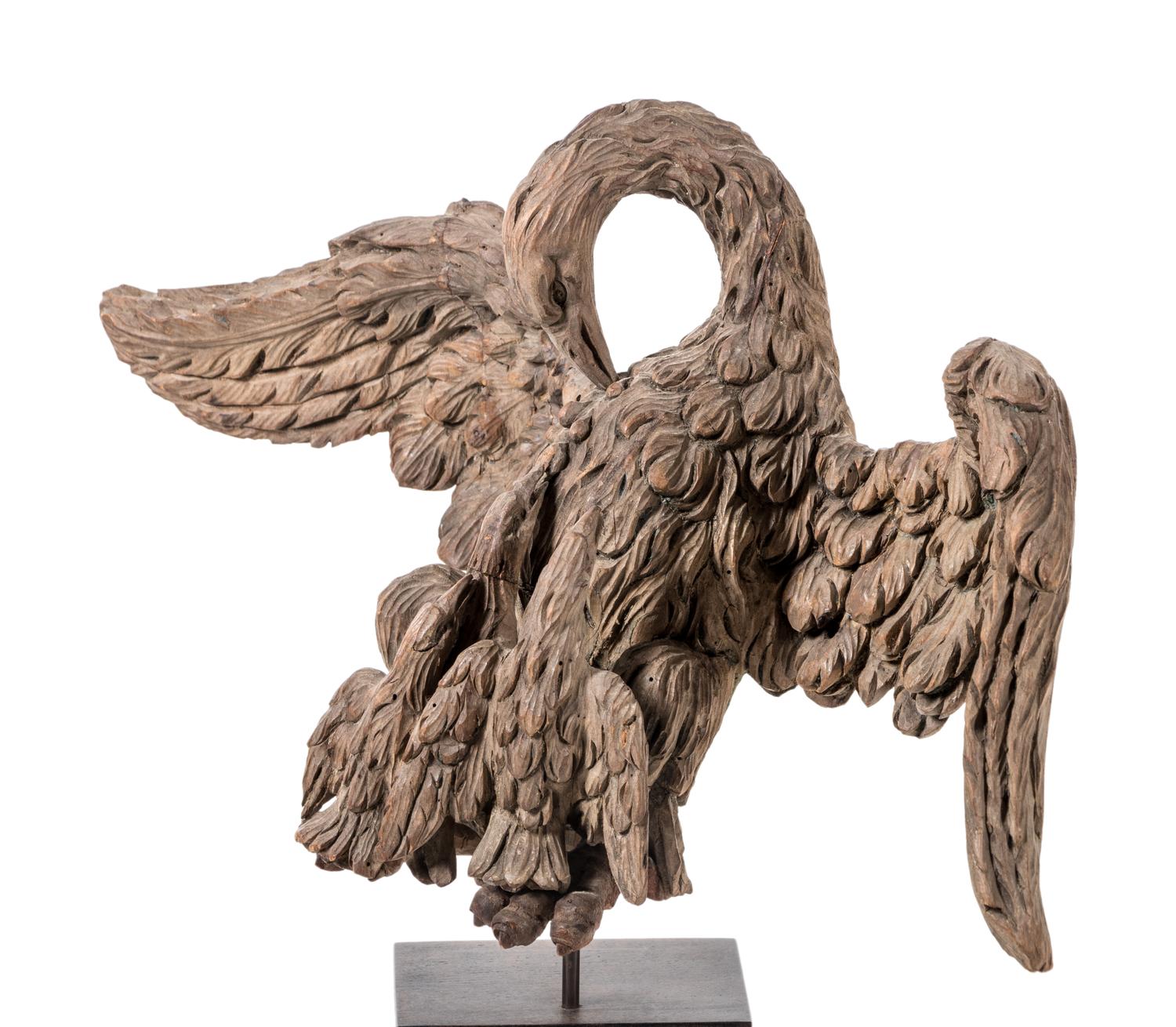 A Carved Wood Model of a Spread-Winged Eagle on an Associated Pedestal