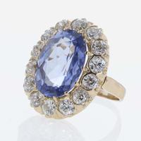 A Sapphire, Diamond, and 14K Yellow Gold Ring