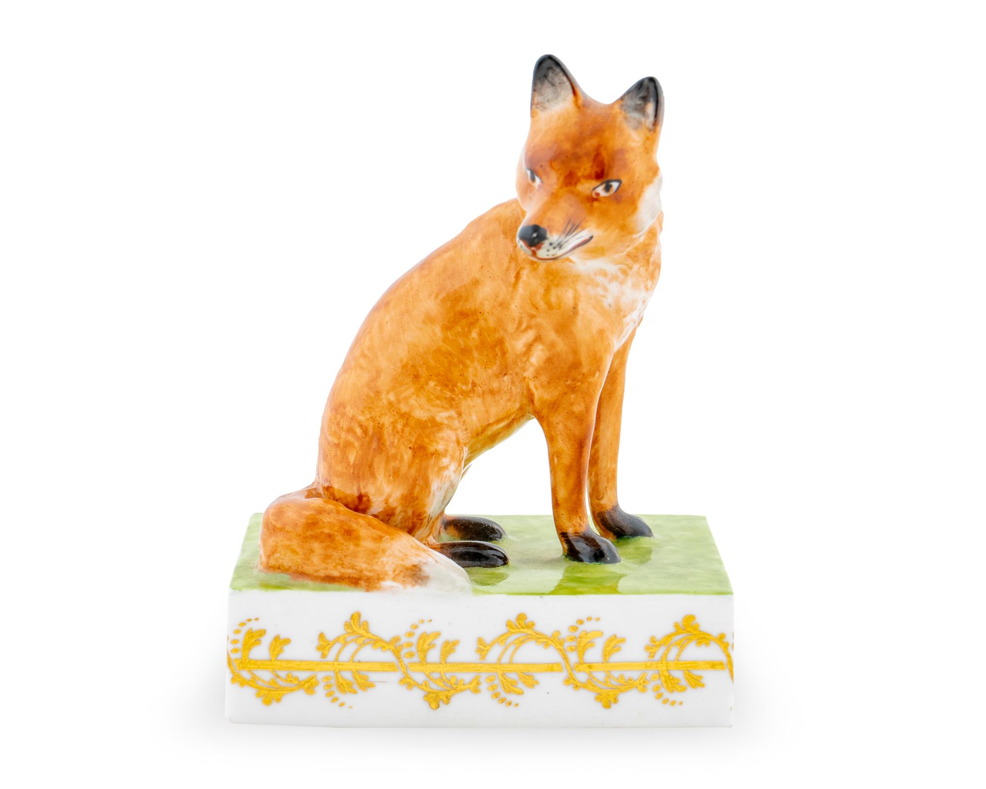 A Derby Porcelain Figure of Seated Fox — C. 1865