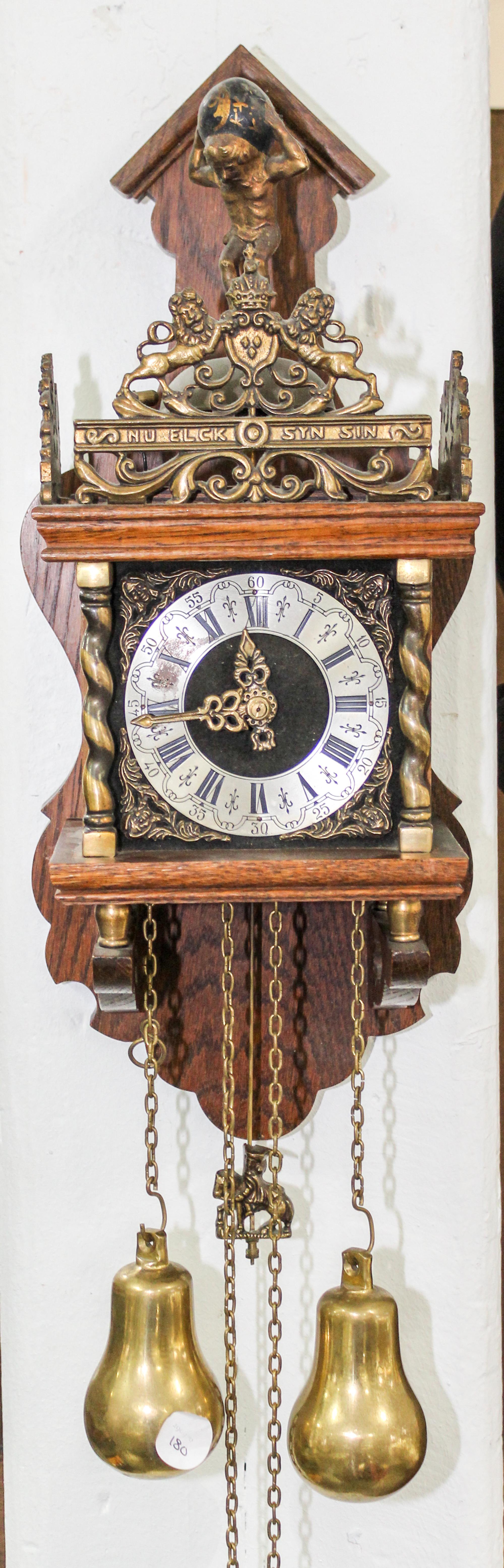 A Dutch Style Gilt Metal Mounted Mahogany Zaandam Wall Clock Height of backboard 20 inches. — 20TH CENTURY