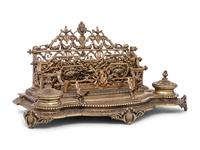 A Victorian Brass Ink and Letter Stand