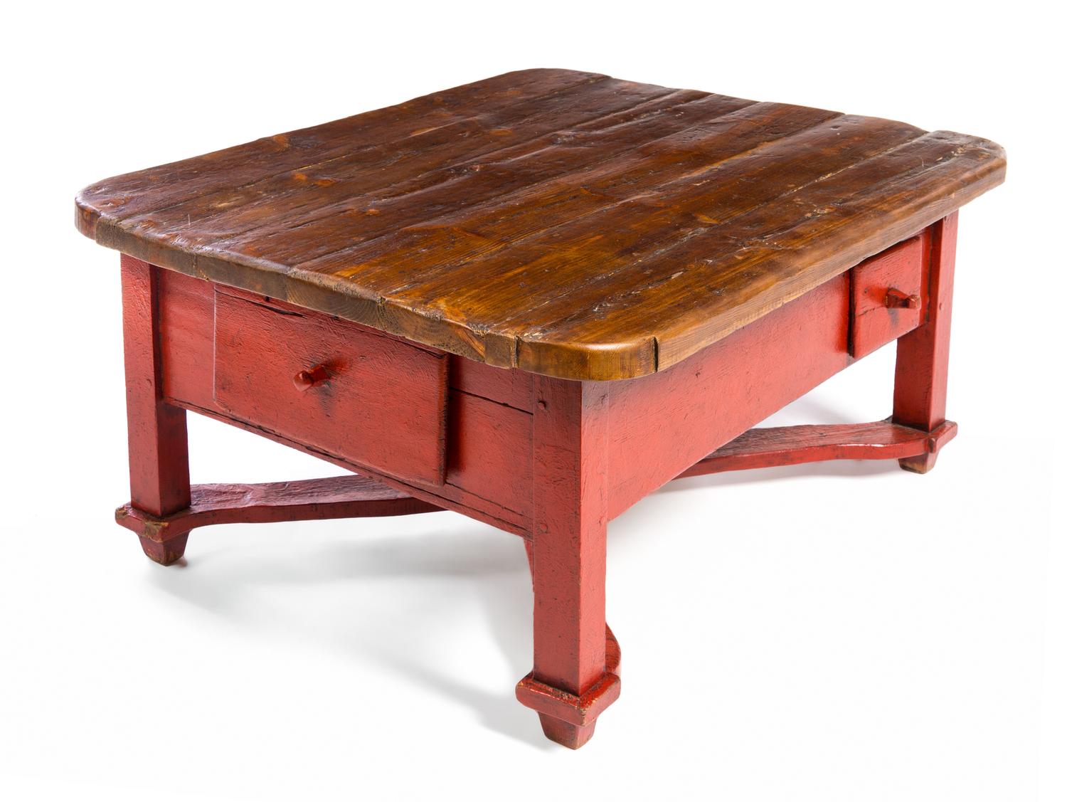 A Primitive Style Painted Low Table Height 21 3/4 x width 47 x depth 31 inches. — 20TH CENTURY WITH 17TH/18TH CENTURY ELEMENTS