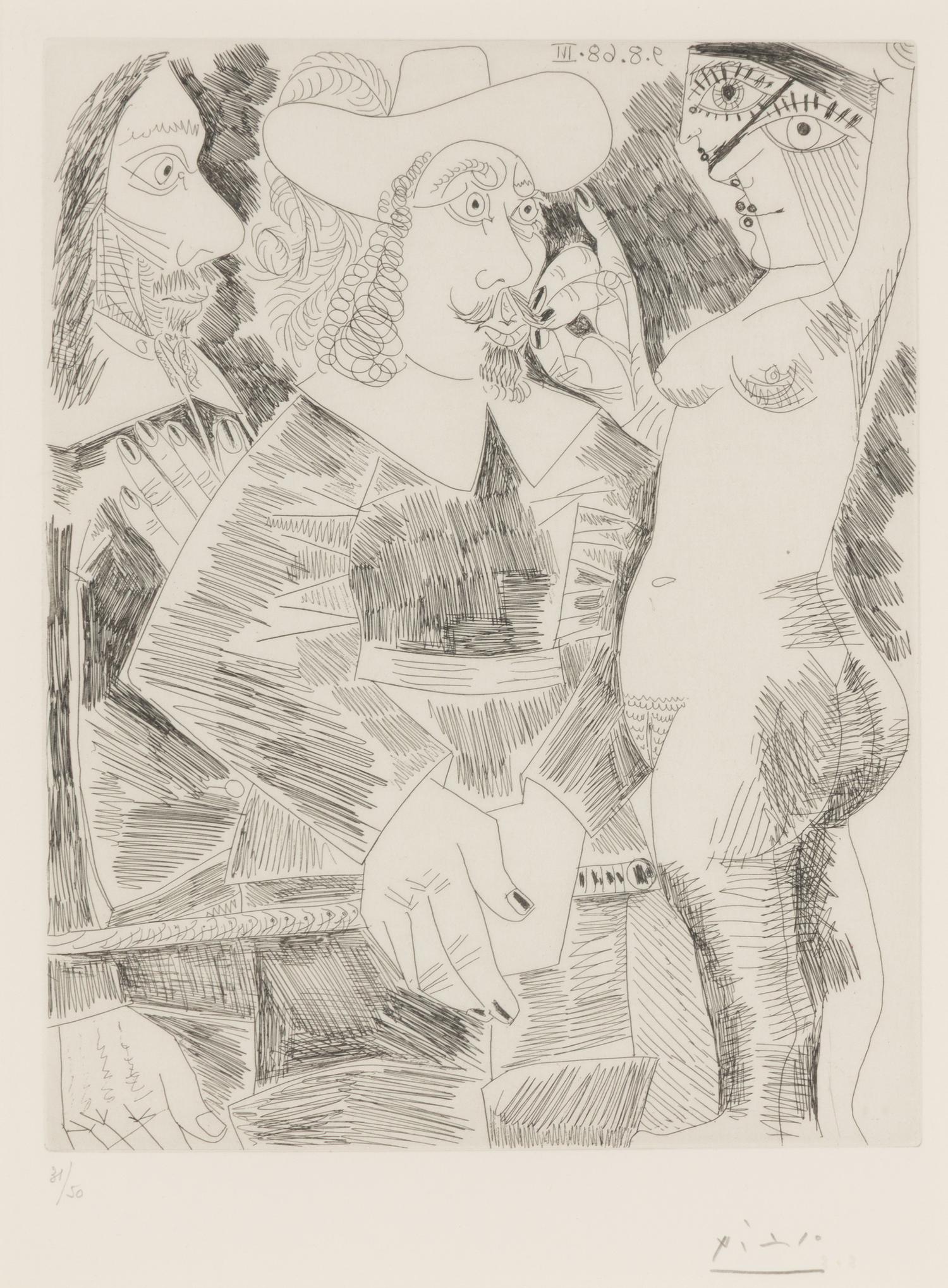 Pablo Picasso (Spanish, 1881-1973) — Jeune femme tirant la moustache d'un gentilhomme en train de tortiller son jonc (from Séries 347 ), 1968