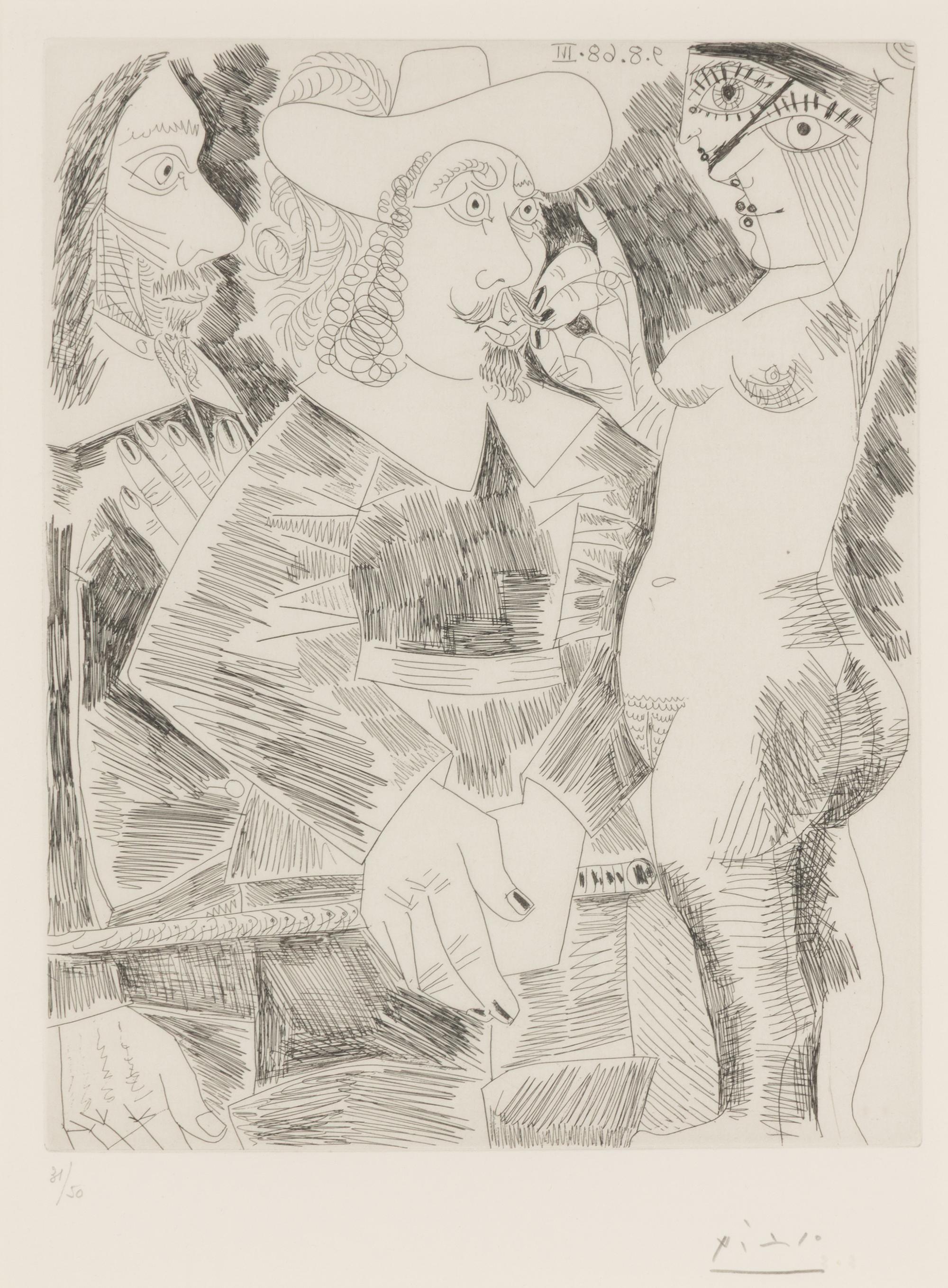 Pablo Picasso (Spanish, 1881-1973) — Jeune femme tirant la moustache d'un gentilhomme en train de tortiller son jonc (from Séries 347 ), 1968