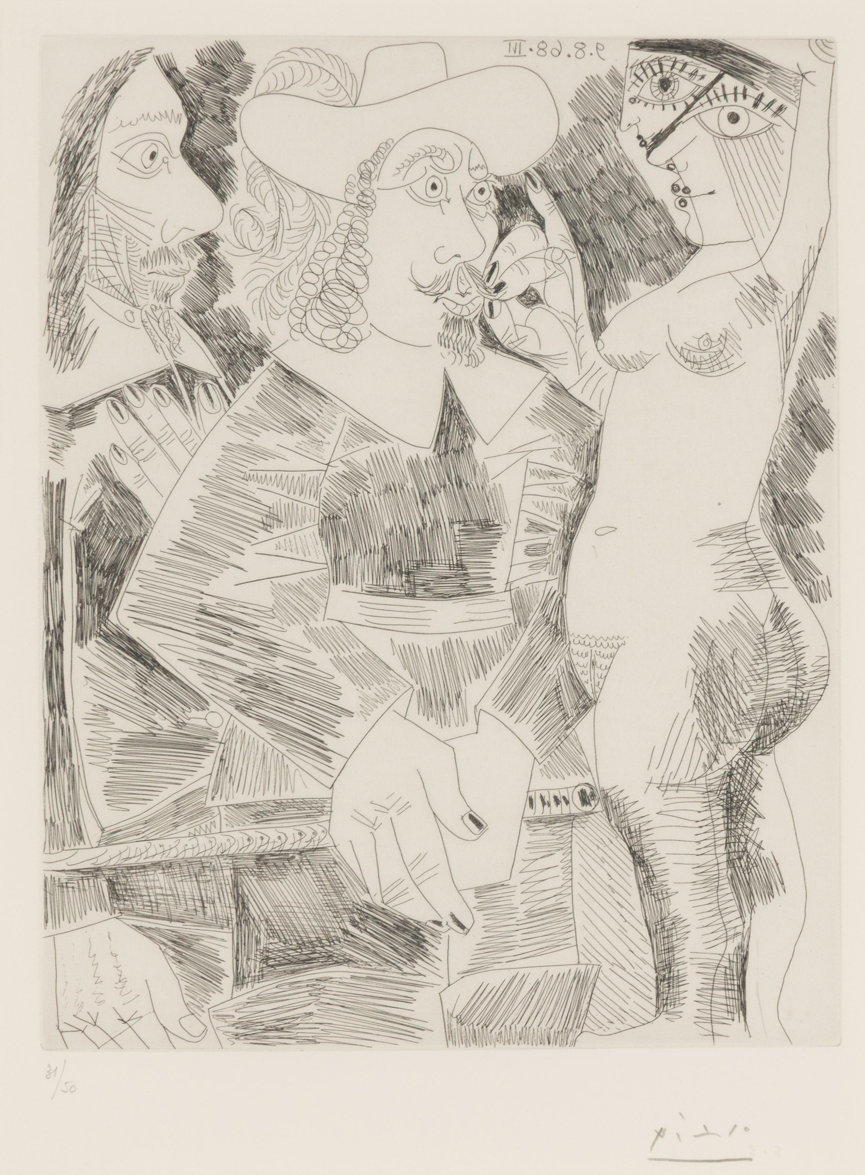 Pablo Picasso (Spanish, 1881-1973) — Jeune femme tirant la moustache d'un gentilhomme en train de tortiller son jonc (from Séries 347 ), 1968