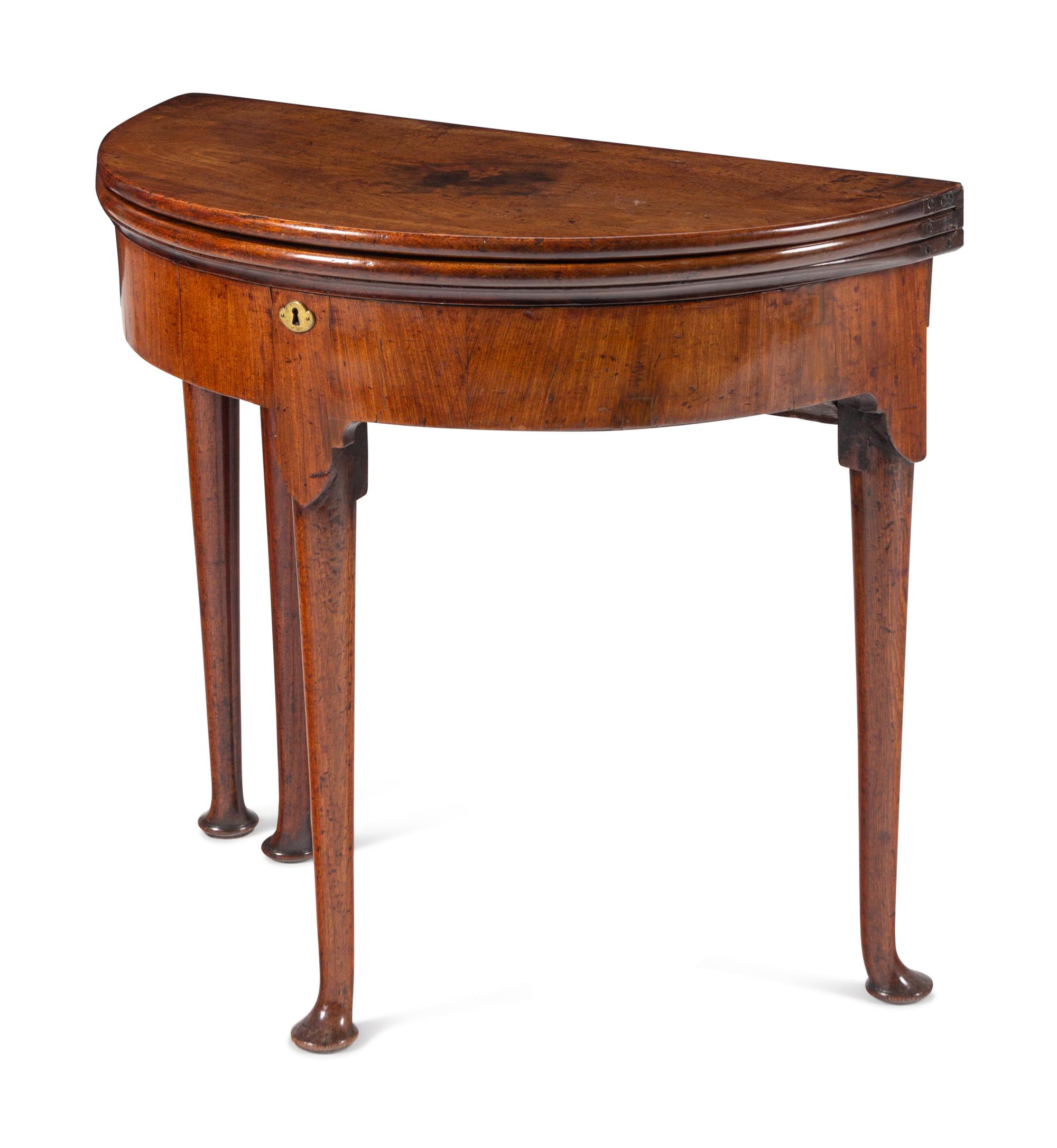 A George I Walnut Demilune Game Table