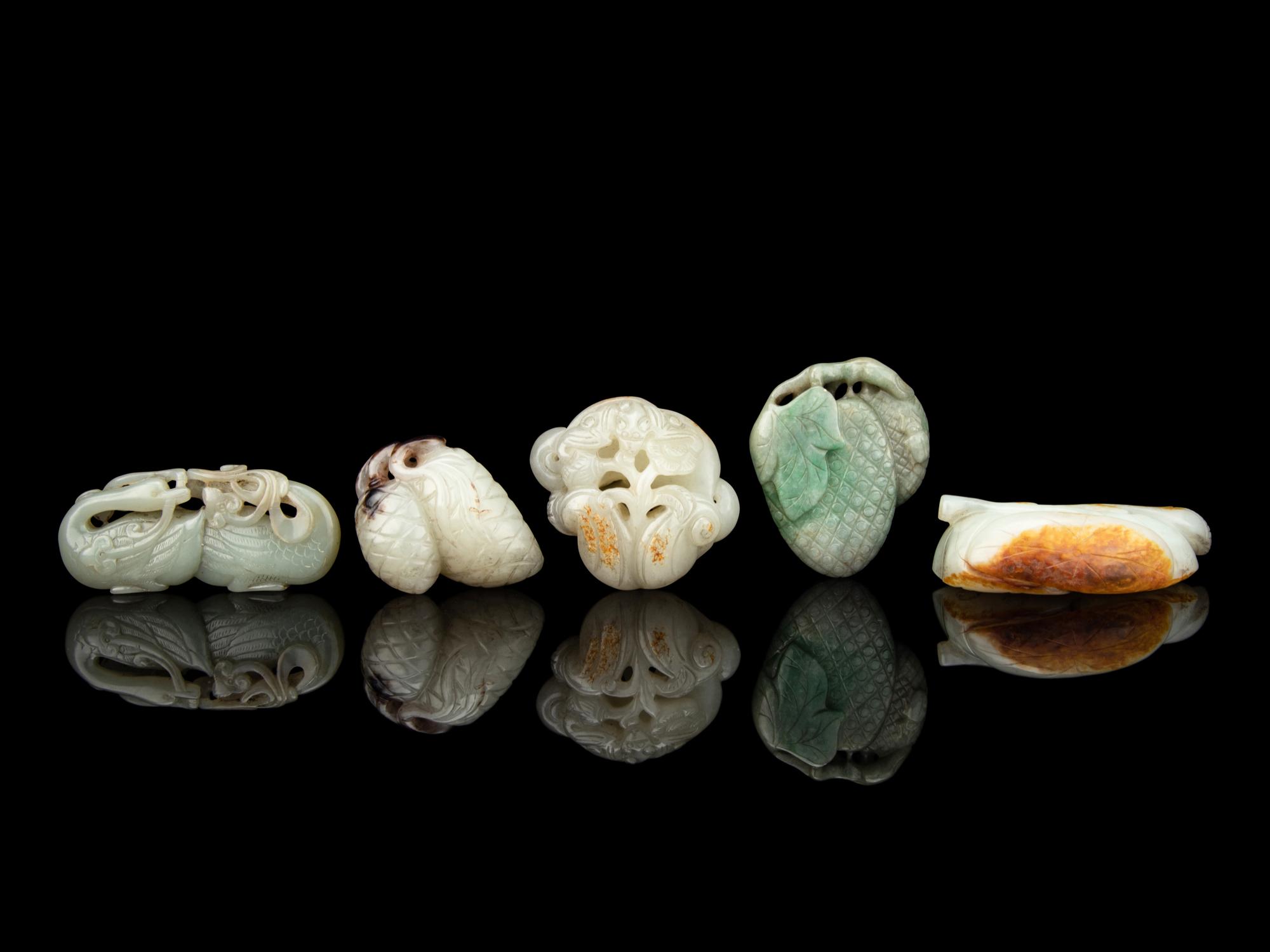 Five Chinese Celadon Jade Carvings