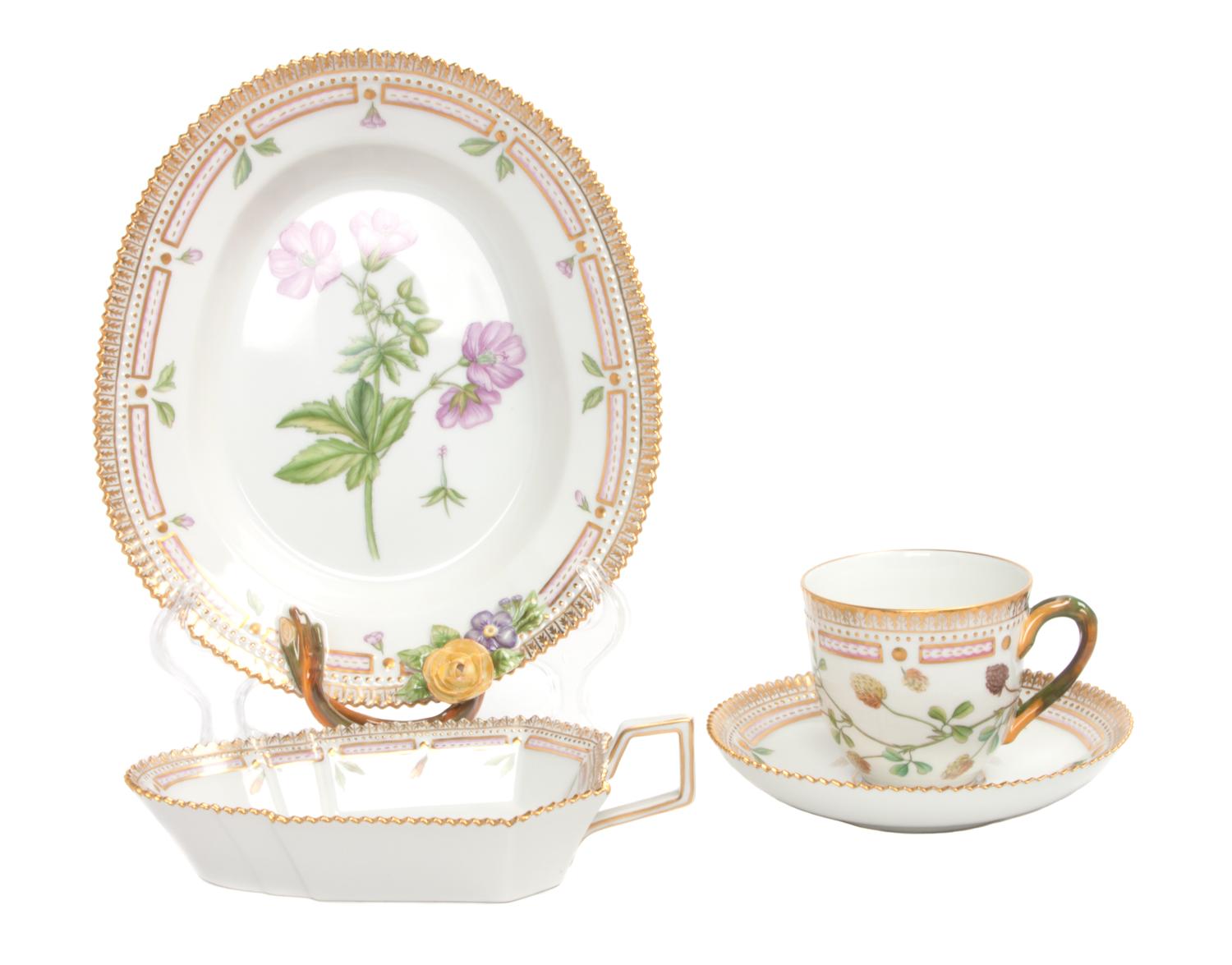 A Group of Four Royal Copenhagen Porcelain Table Articles Width of largest 9 1/4 inches.