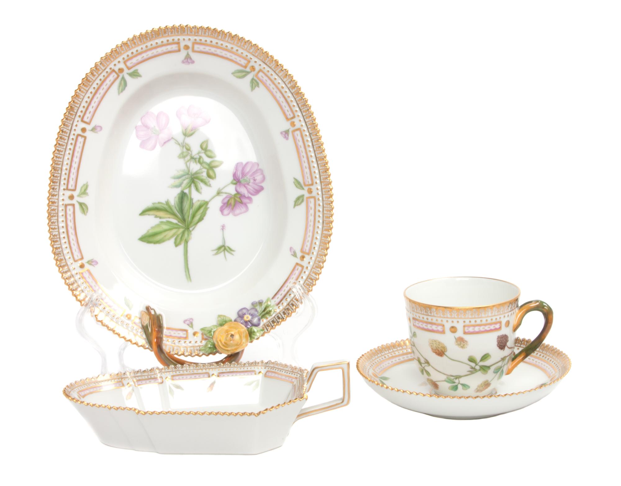 A Group of Four Royal Copenhagen Porcelain Table Articles Width of largest 9 1/4 inches.
