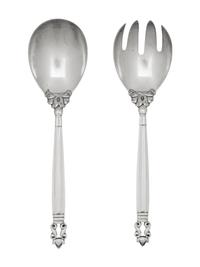A Georg Jensen Acorn Silver Salad Serving Set