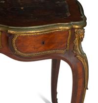 A Louis XV Style Gilt Bronze Mounted Parquetry Bureau Plat