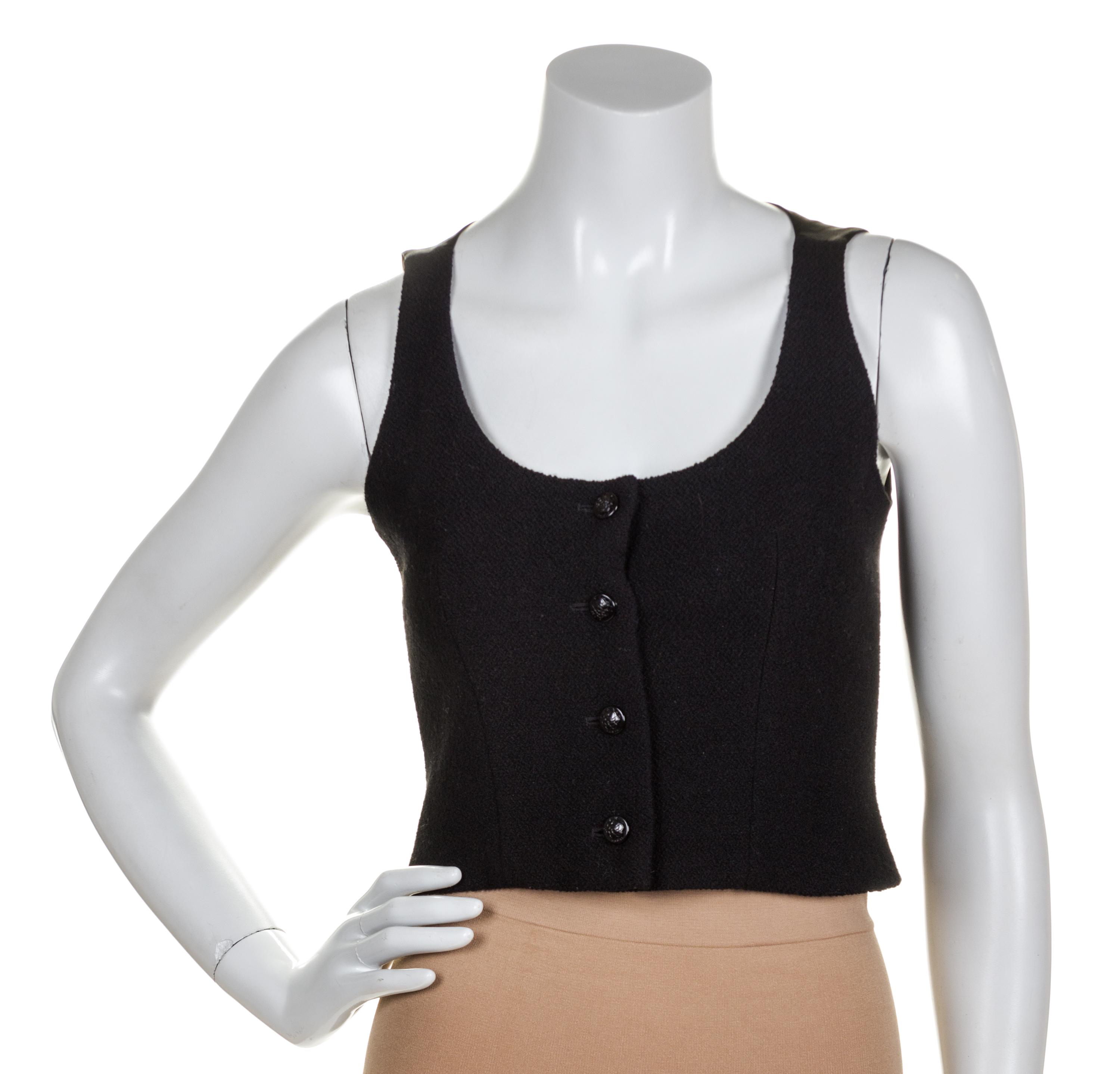 A Chanel Black Boucle Cropped Vest, Size 36.