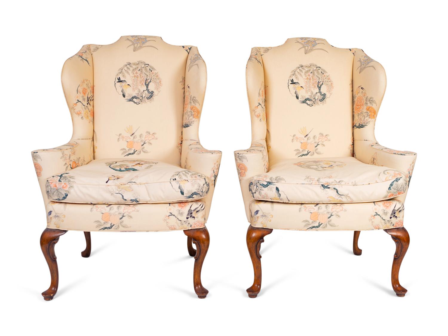 A Pair of Queen Anne Style Wing Chairs — 20TH CENTURY