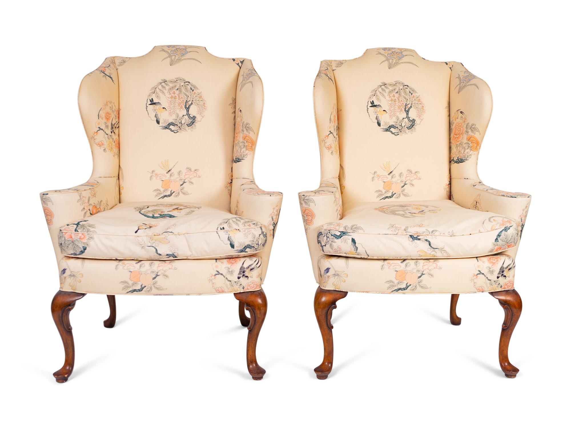A Pair of Queen Anne Style Wing Chairs — 20TH CENTURY