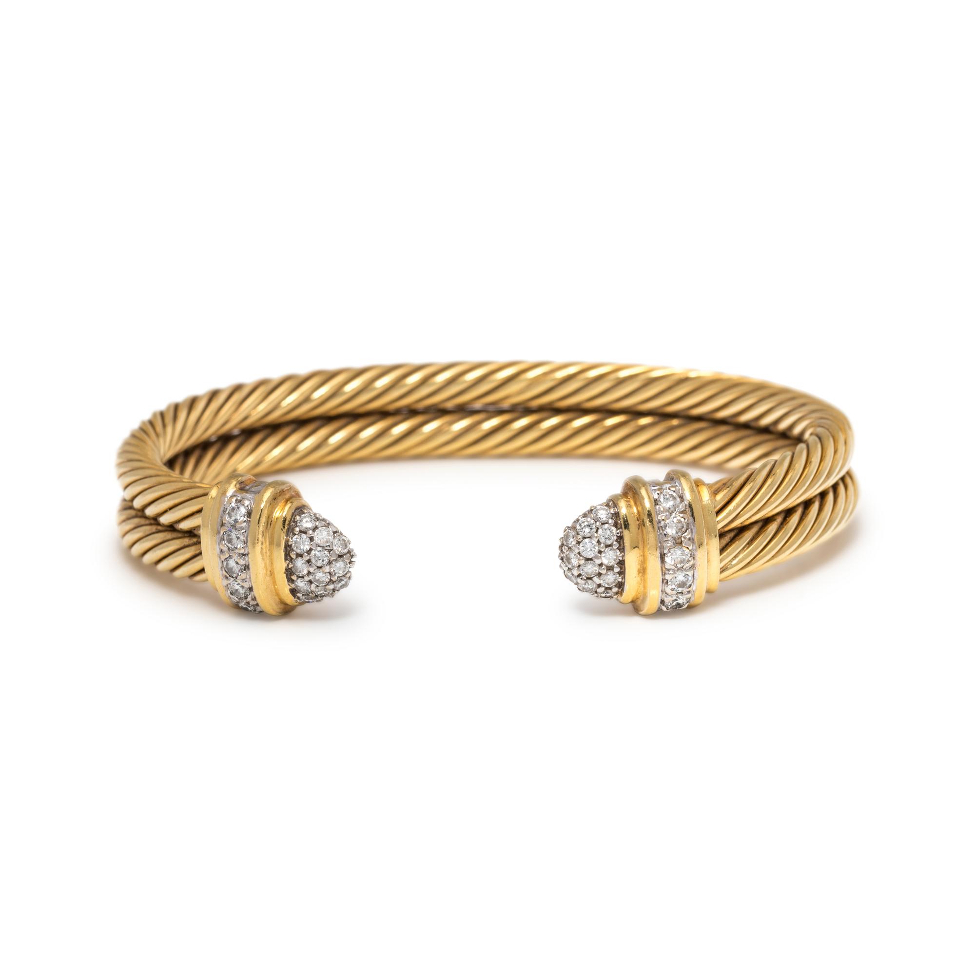 DAVID YURMAN, YELLOW GOLD AND DIAMOND 'CABLE CLASSIC' CUFF BRACELET