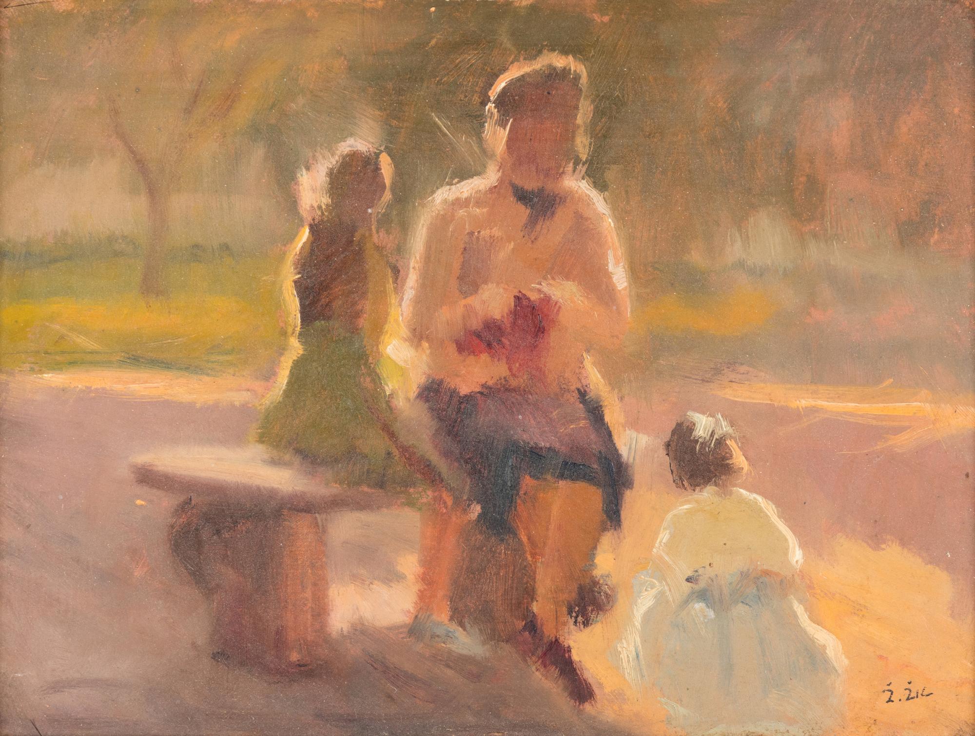 Children in the Park , At the Beach , The Park Bench and Reading the Newspaper (four works)