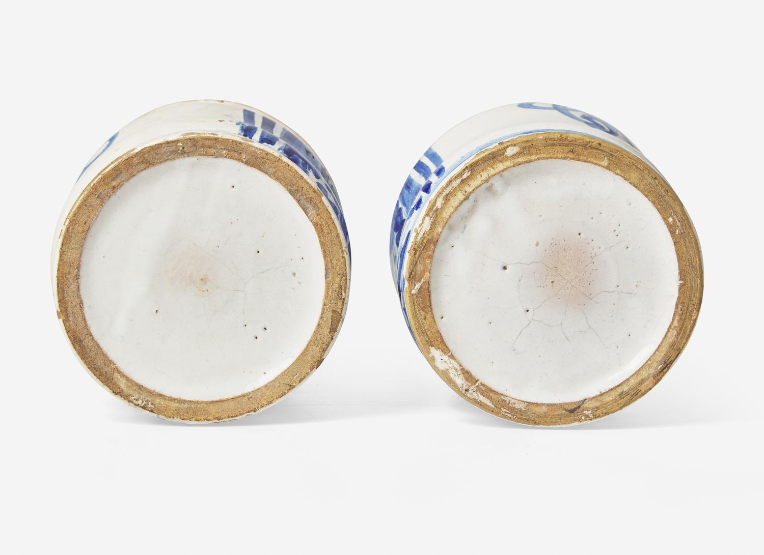 A Pair of Continental Cobalt Faience Cache Pots